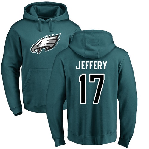 Men Philadelphia Eagles #17 Alshon Jeffery Green Name and Number Logo NFL Pullover Hoodie Sweatshirts